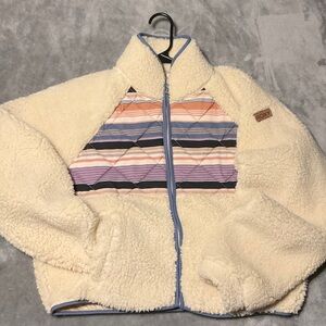 Roxy Cream Sherpa Jacket with Striped Accents